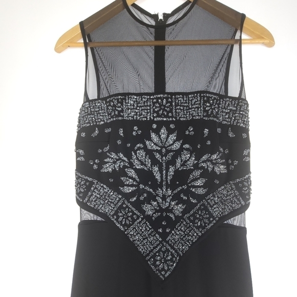 TADASHI Black Sheer Embroidered Velvet Cutout High Neck Jumpsuit Sz2 - Picture 2 of 7